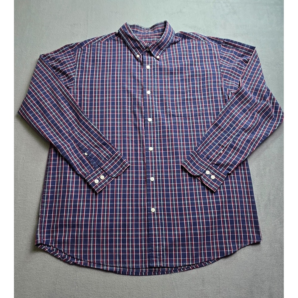 Ivy Crew XL Plaid Button Down Shirt Red Whi Blue Cotton/Poly  Casual Long Sleeve